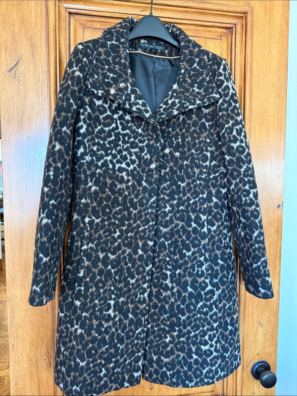 Via Spiga Leopard Print Pea Coat - Black & Brown